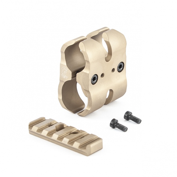 Toni System Tactical Barrel Clamp + Picatinny Schiene Sand Toni System Tactical Barrel Clamp + Picatinny Schiene Sand