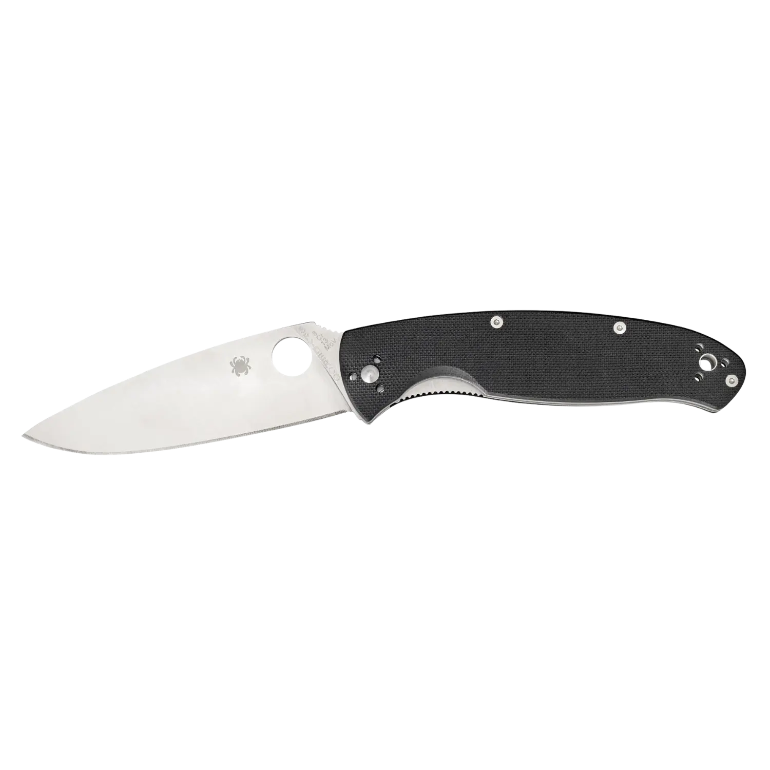 Spyderco Resilience schwarz Schwarzes und silbernes Taschenmesser mit Metallclip, geöffnet