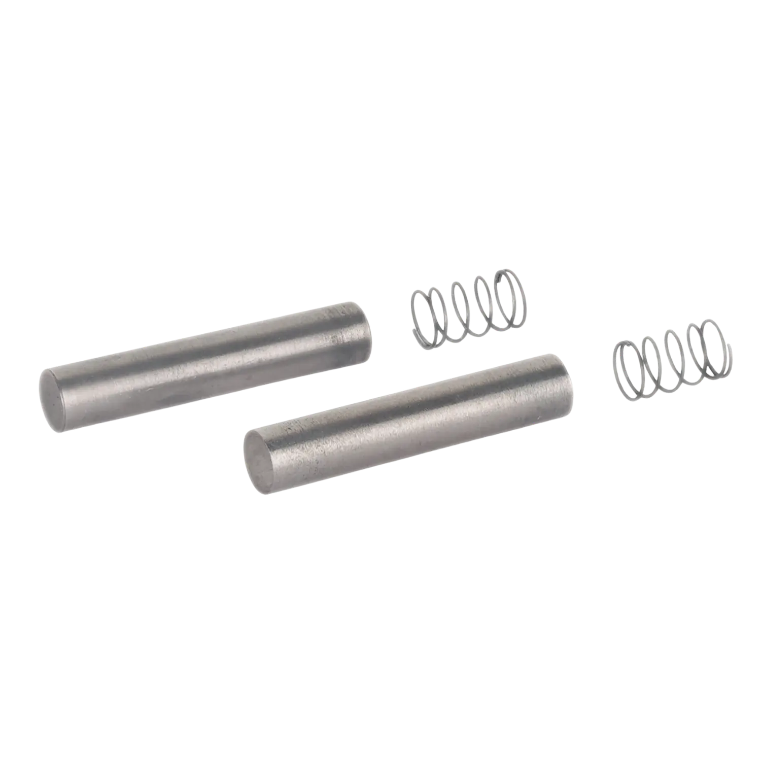 Zwei zylindrische Metallgewichtsstangen mit jeweils zwei kleinen Spiralfedern daneben.