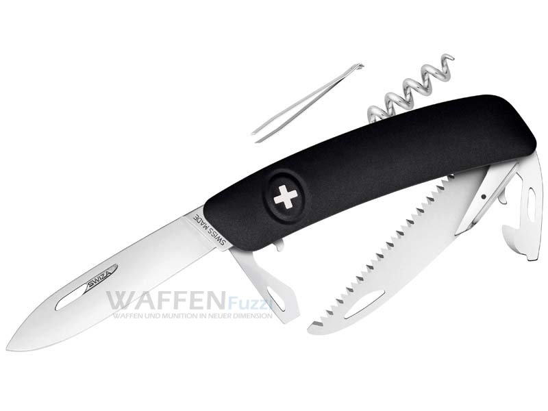 Swiza-Taschenmesser-D05-schwarz Swiza D05 mit schwarzem Griff 12 Funktionen mit Säge und Pinzette