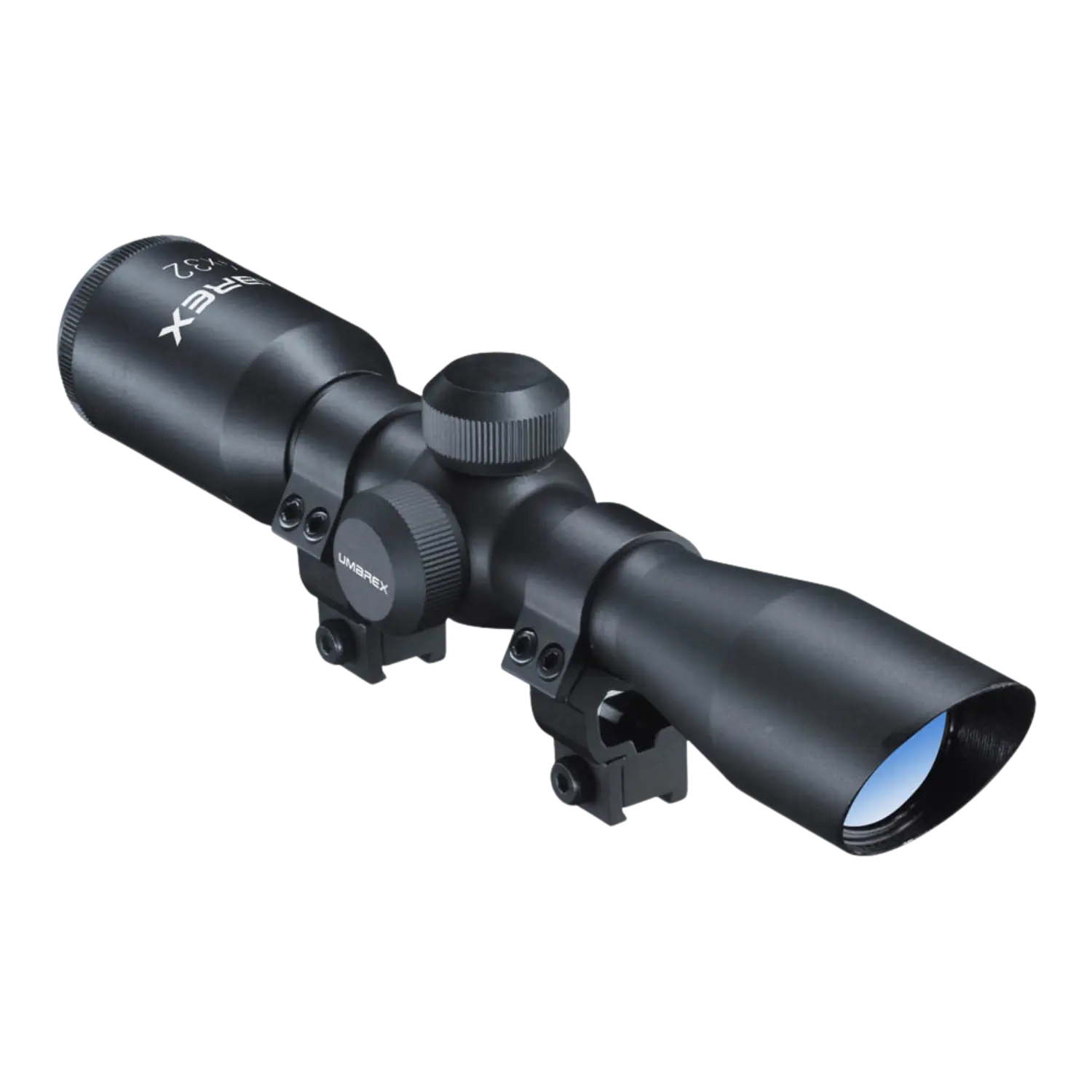 Umarex Zielfernrohr ZF4x32 Compact, schwarz, zylindrische Form mit verstellbarem Okular und Montageschiene.