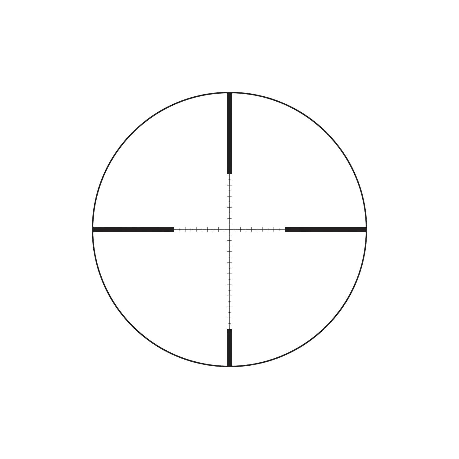 Fadenkreuzdesign mit einem zentralen Punkt und feinen Linien, umgeben von einem großen Kreis.