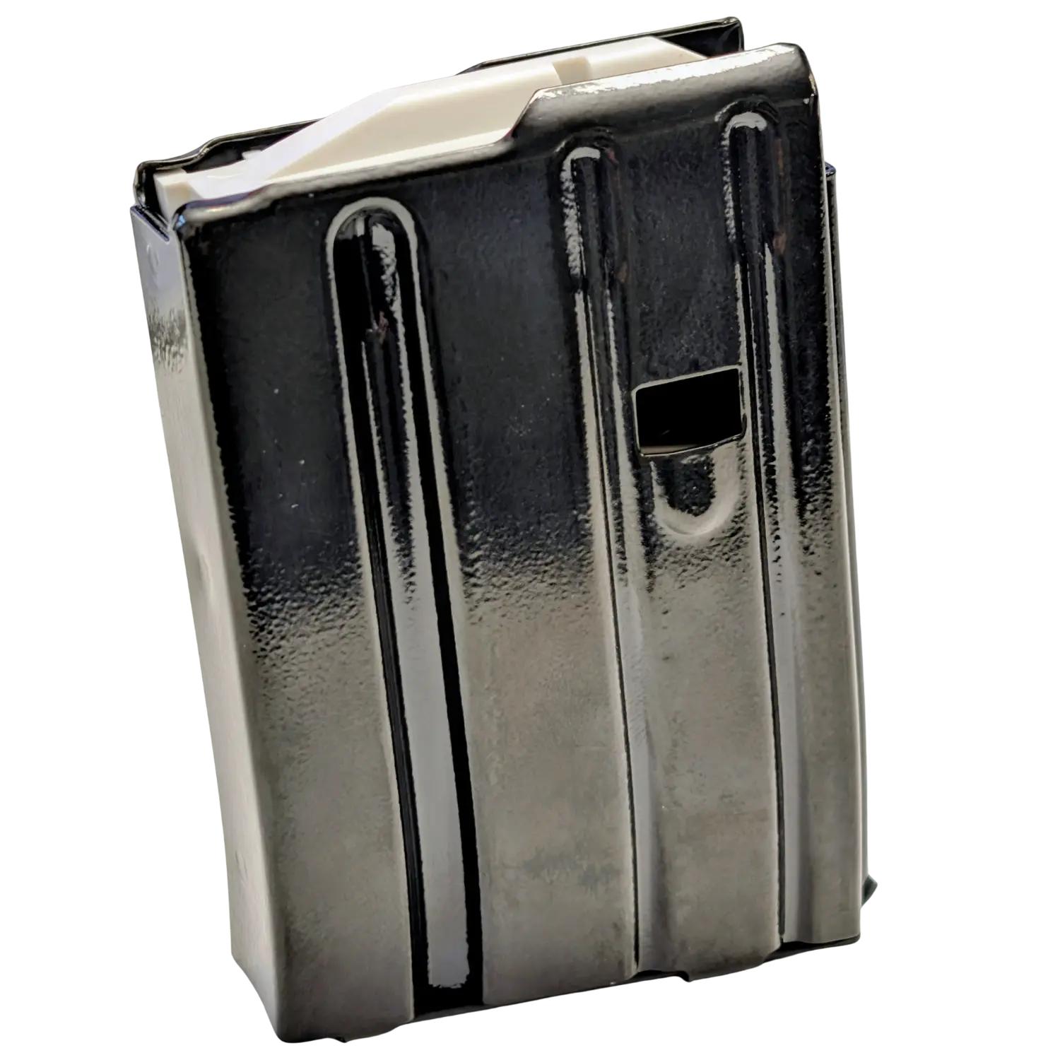 Metallisches CZ BREN-Magazin mit 10 Schuss für Kaliber .223 Remington, rechteckig mit vertikalen Vertiefungen.
