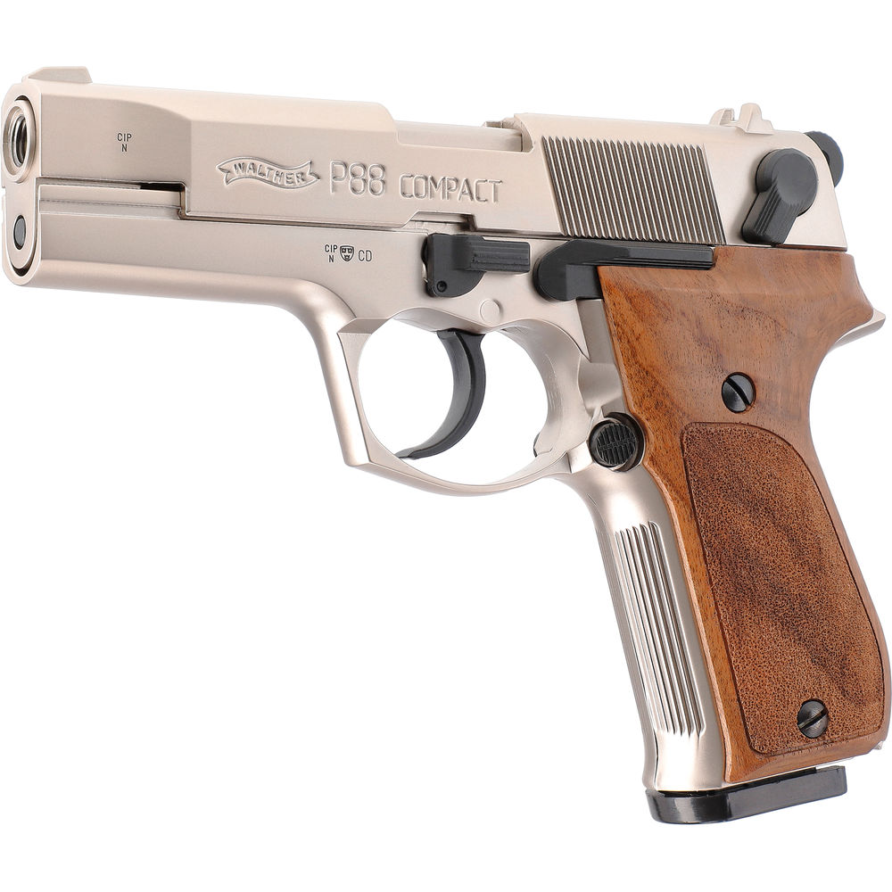Walther P88 Schreckschusswaffe 9mm Vernickelt I Holzgriffschalen Walther P88 Schreckschusswaffe 9mm Vernickelt I Holzgriffschalen