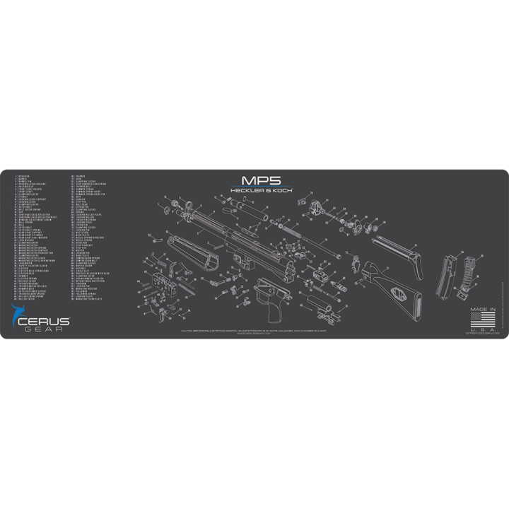 Schematic Promat Waffenmatte für MP5. Optimale Waffenpflege mit Cerus Gear