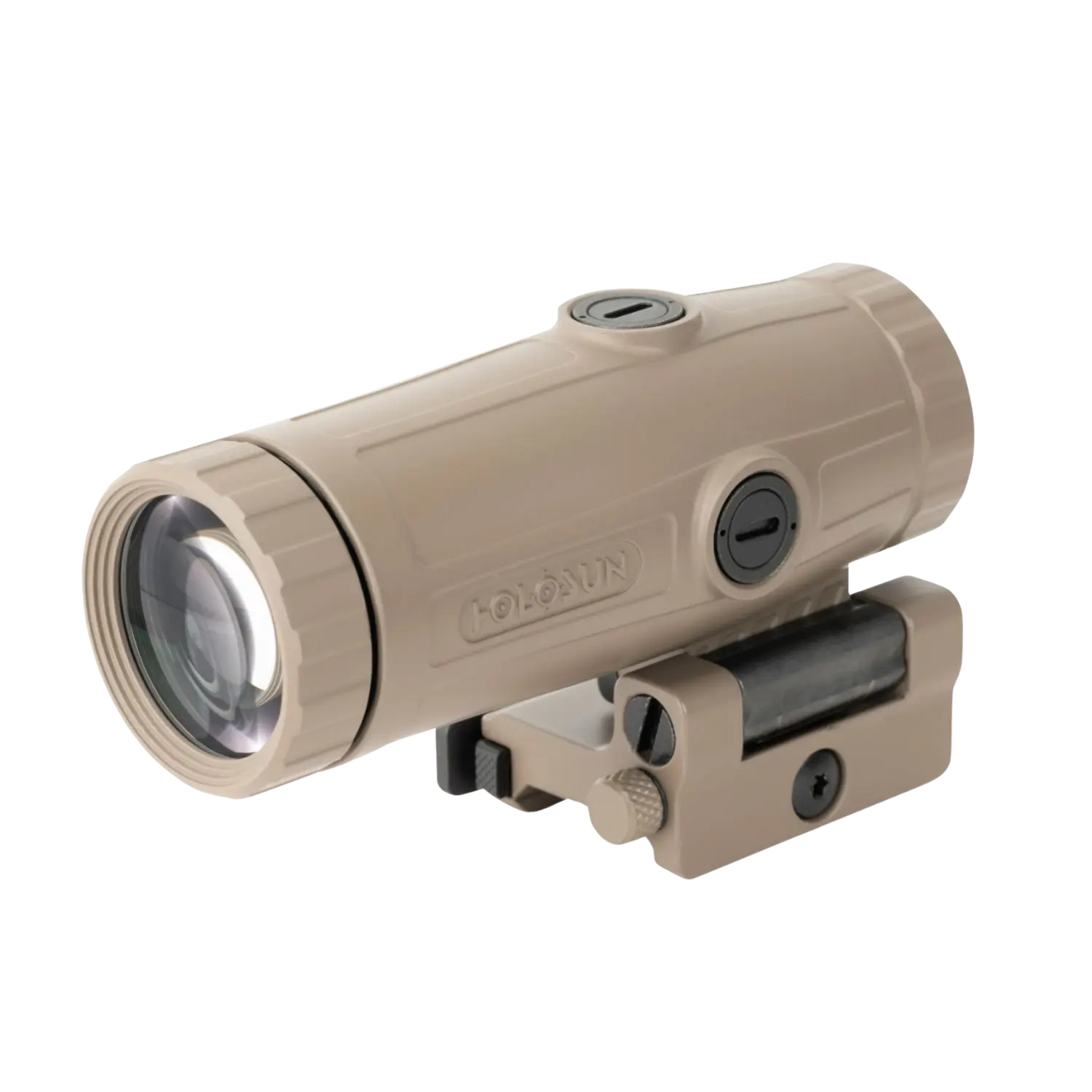 Holosun Magnifier HM3X in FDE-Farbe mit zylindrischem Gehäuse und Montageschiene