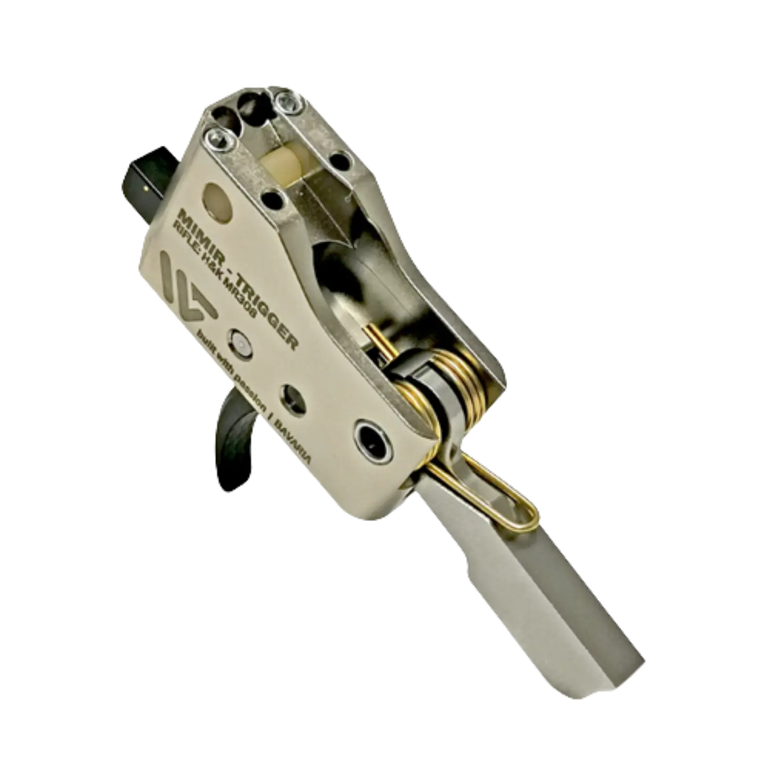 WPNTEC MIMIR Matchabzug, silberner Metallabzug mit schwarzem Hebel und Sicherungsstift, zeigt präzise Mechanik und Design.