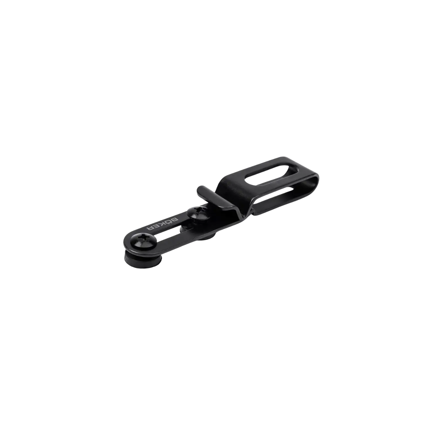 Schwarzer Gürtelclip von Böcker aus Metall mit Schraubenbefestigung