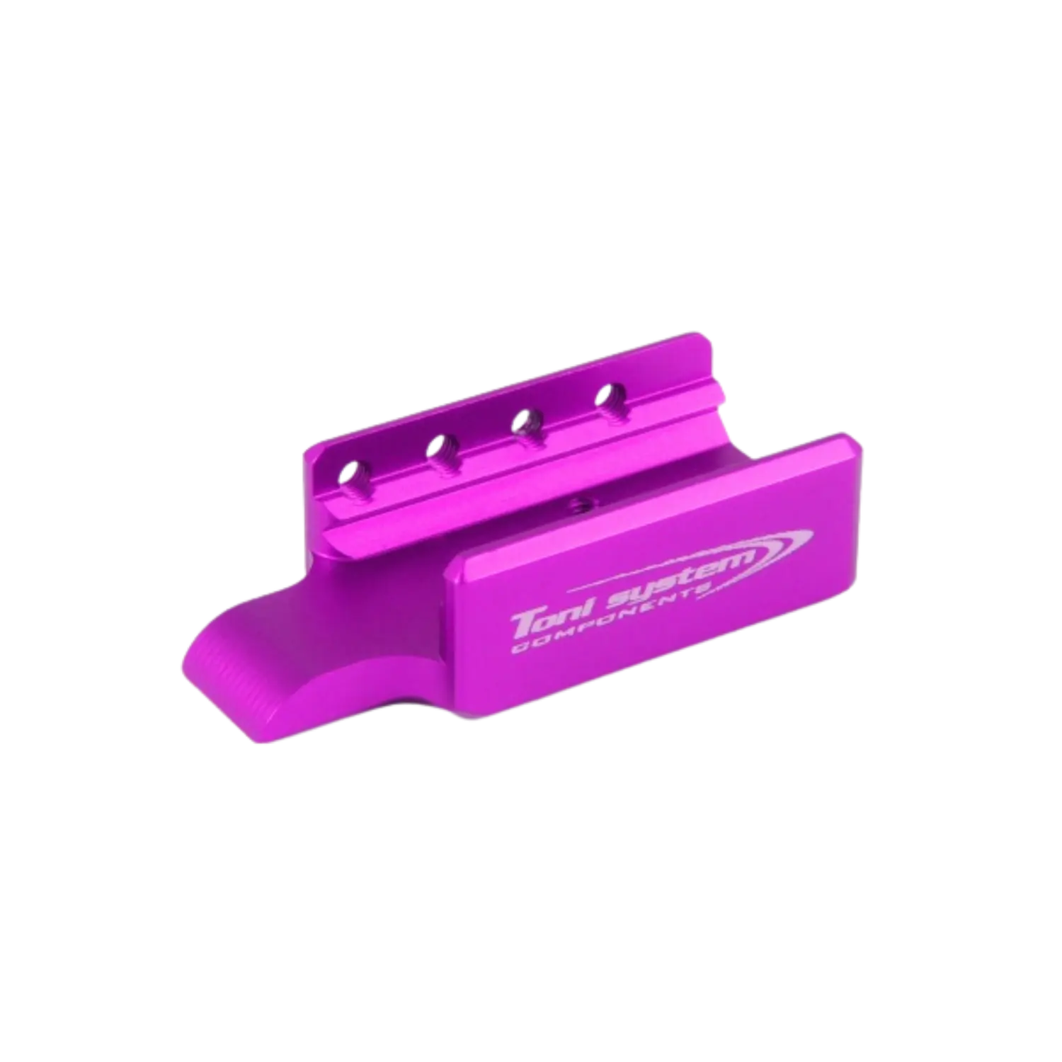 Purpel-farbiges Aluminium-Laufgewicht von Toni System für Glock 17 mit mehreren Bohrungen und abgerundeter Kante.