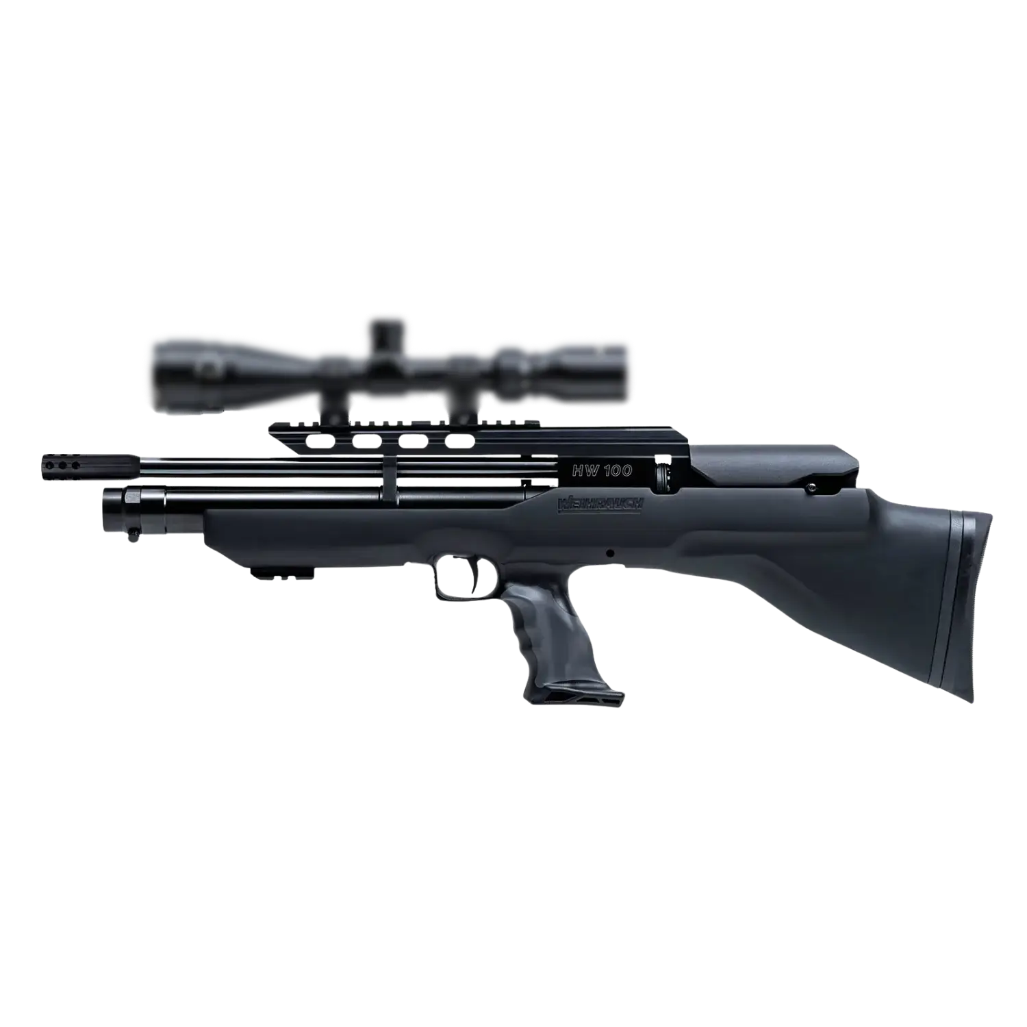 Luftgewehr Weihrauch HW 100 BP mit Vollschaft, Zielfernrohr und Pistolengriff in schwarzer Ausführung
