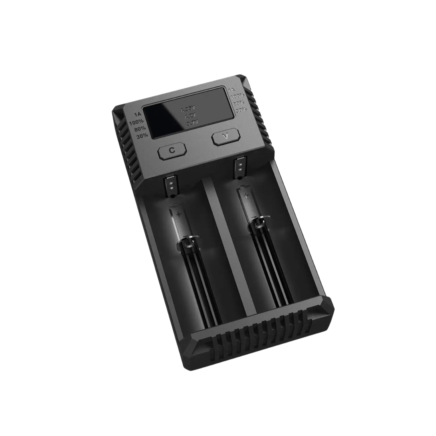 Nitecore Intellicharger New i2 Ladegerät Ladegerät mit zwei Steckplätzen für zylindrische Akkus und digitalem Display mit Tasten 'C' und 'V'