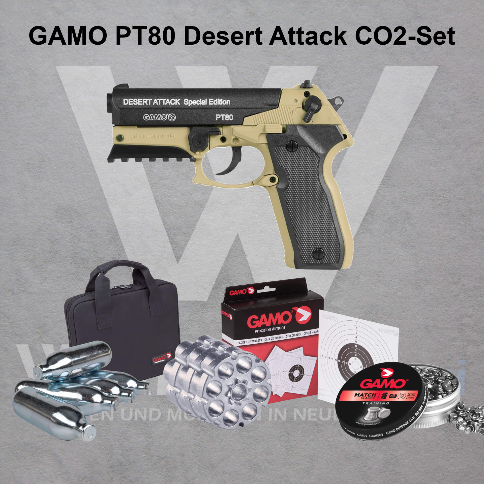 Gamo PT-80 Desert Attack CO2 Pistolen SET