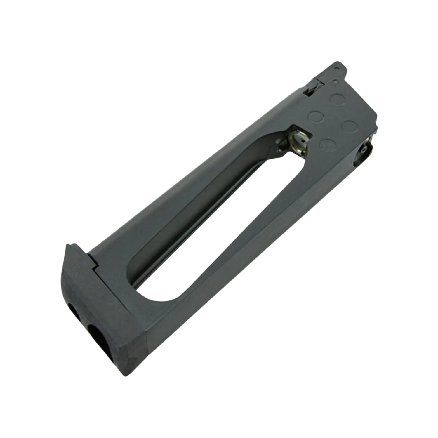 Schwarzes Magazin für CO2-Waffe Colt M45 A1 CQBP mit rechteckiger Form und sichtbarem Ventilmechanismus