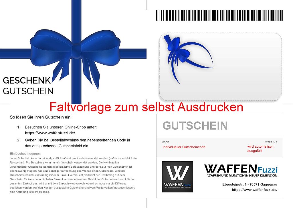 Gutschein über 250 Euro bei Waffenfuzzi zum Onlinekauf von Geschenk Gutscheinen