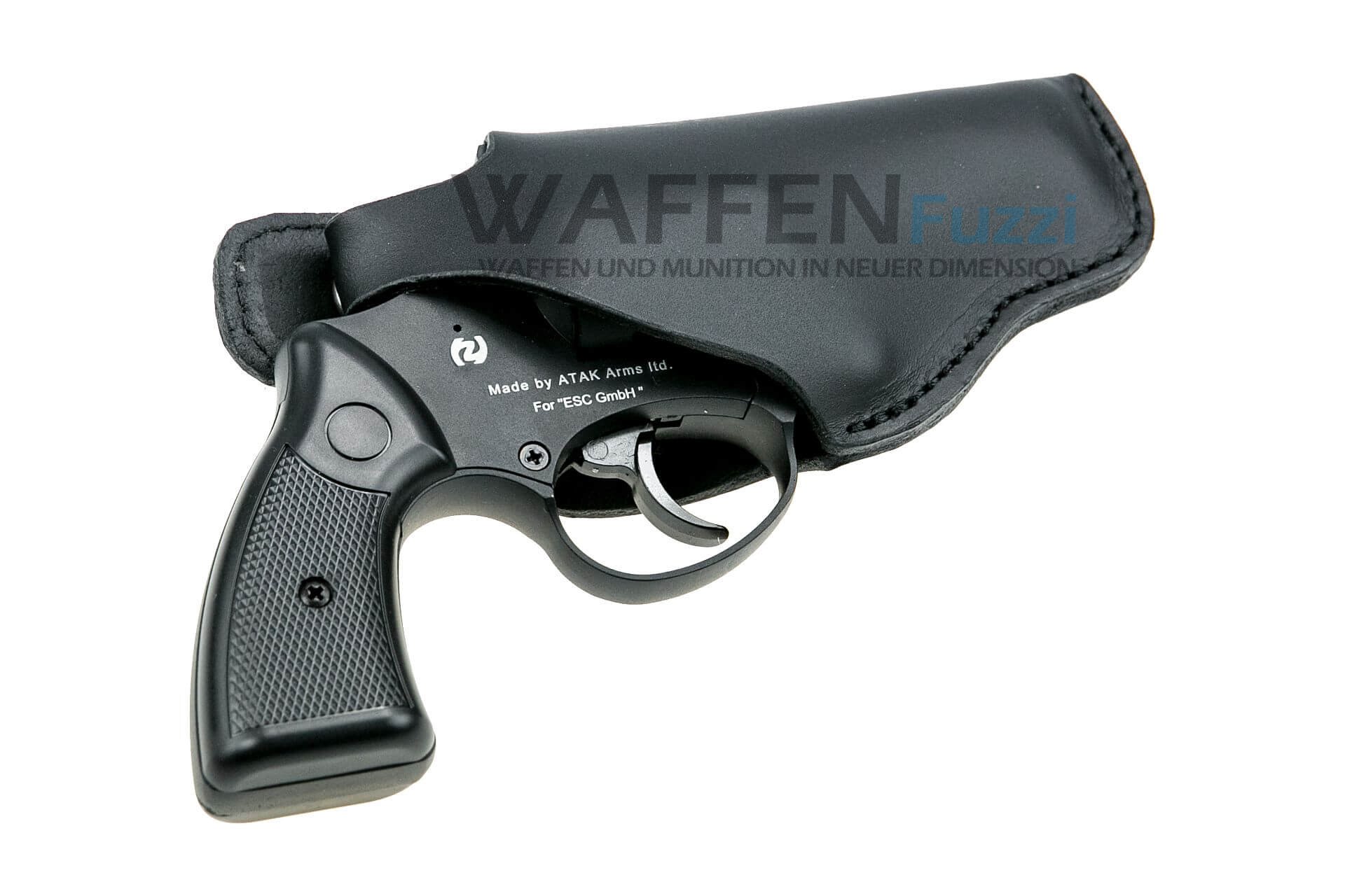Leder-Gürtelholster schwarz mit Clip für 2 Zoll Revolver mit breitem Rahmen
