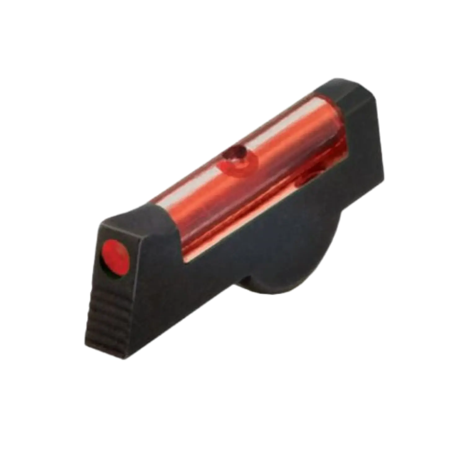 Schwarz-roter Visieraufsatz für Kurzwaffen mit einer transparenten roten Linse und einer runden Öffnung auf der Rückseite.