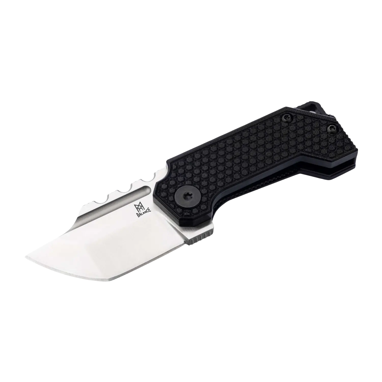 Kleines Thunrar Nano Taschenmesser mit schwarzem Griff und kurzer, breiter Klinge aus Edelstahl