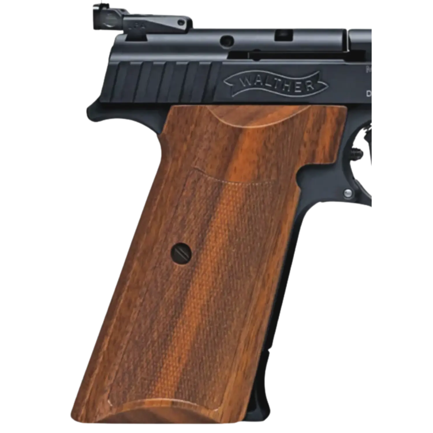 Holzgriffschalen mit Maserung am Griffstück einer Pistole vom Modell Walther 1911