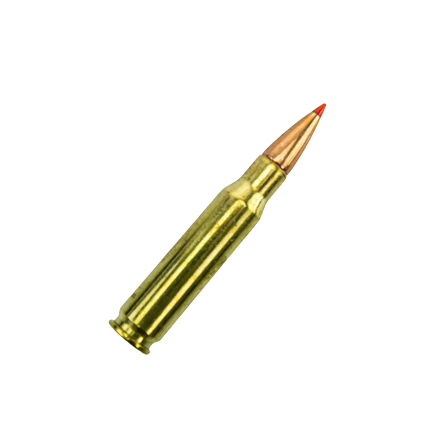 Hornady Superformance .30-06SPRG 150gr SST Eine Patrone mit einem goldfarbenen Gehäuse und einer spitzen, kupferfarbenen Spitze. Die Patrone ist aufrecht positioniert.