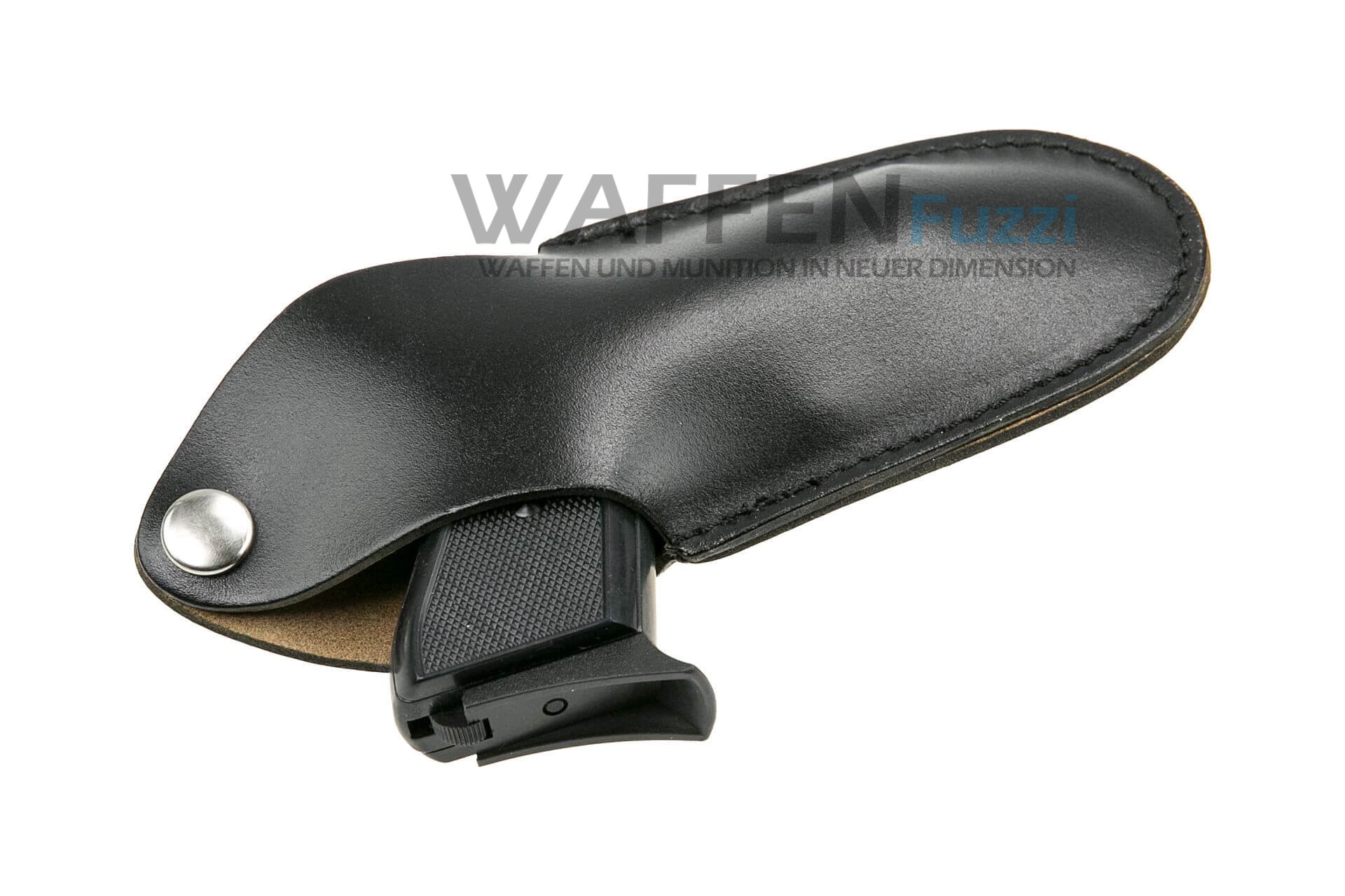 GSCHA_Pistolenholster_aus_Leder_GSCHA-2056 Lederholster mit Gürtelclip für kleine Pistolen Doppeldruckknopf