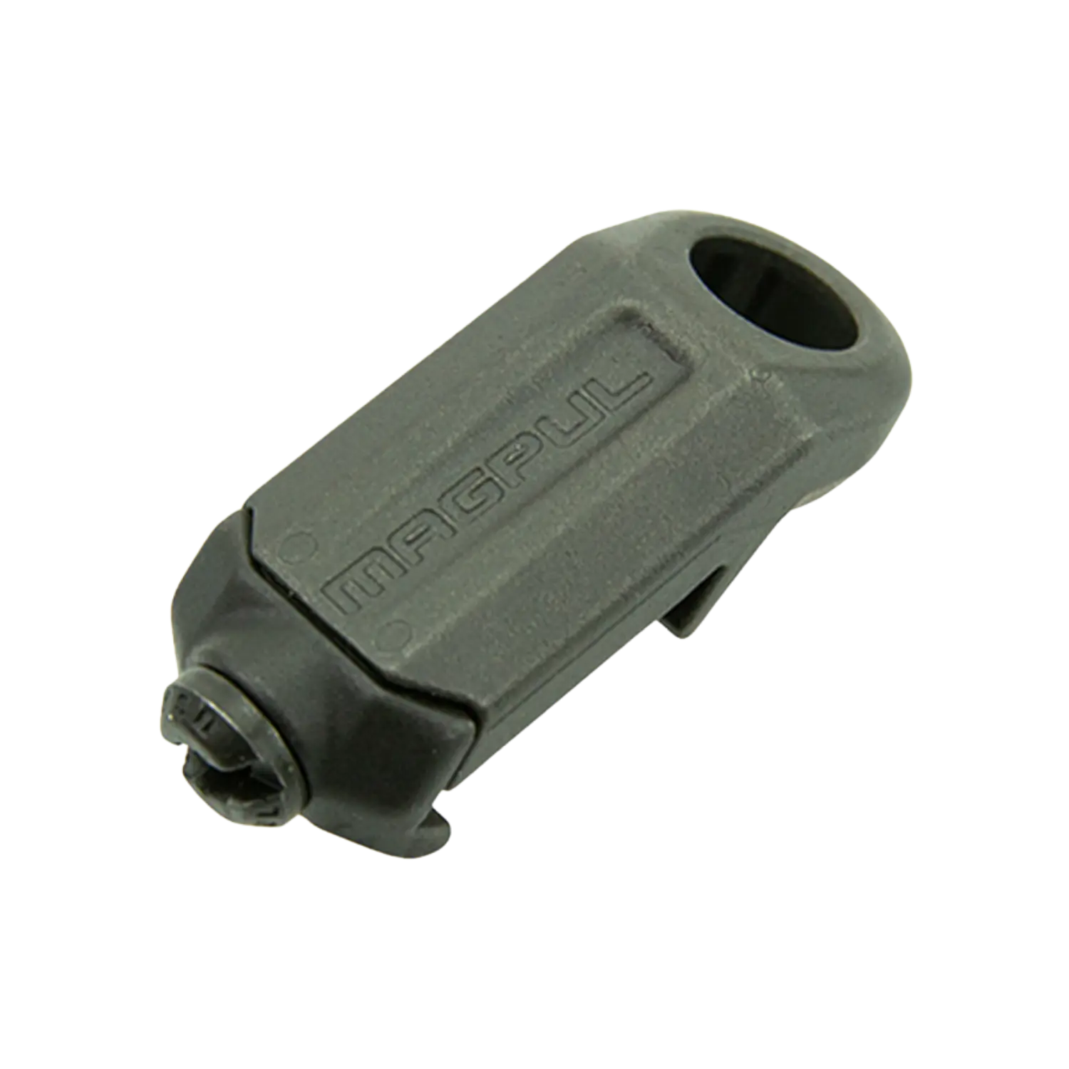 Magpul RSA QD Trageriemenbügel in Schwarz, rechteckige Form mit einer Öffnung und einem drehbaren Befestigungsmechanismus, sichtbarer Text 'MAGPUL'.