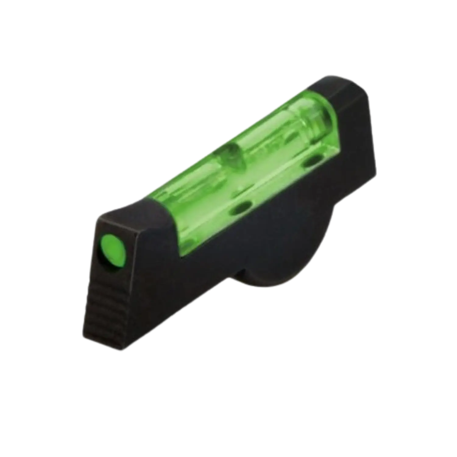 Grüner Visieraufsatz für Kurzwaffen mit schwarzem Gehäuse, rechteckiger Form und einer runden Öffnung auf der Seite.