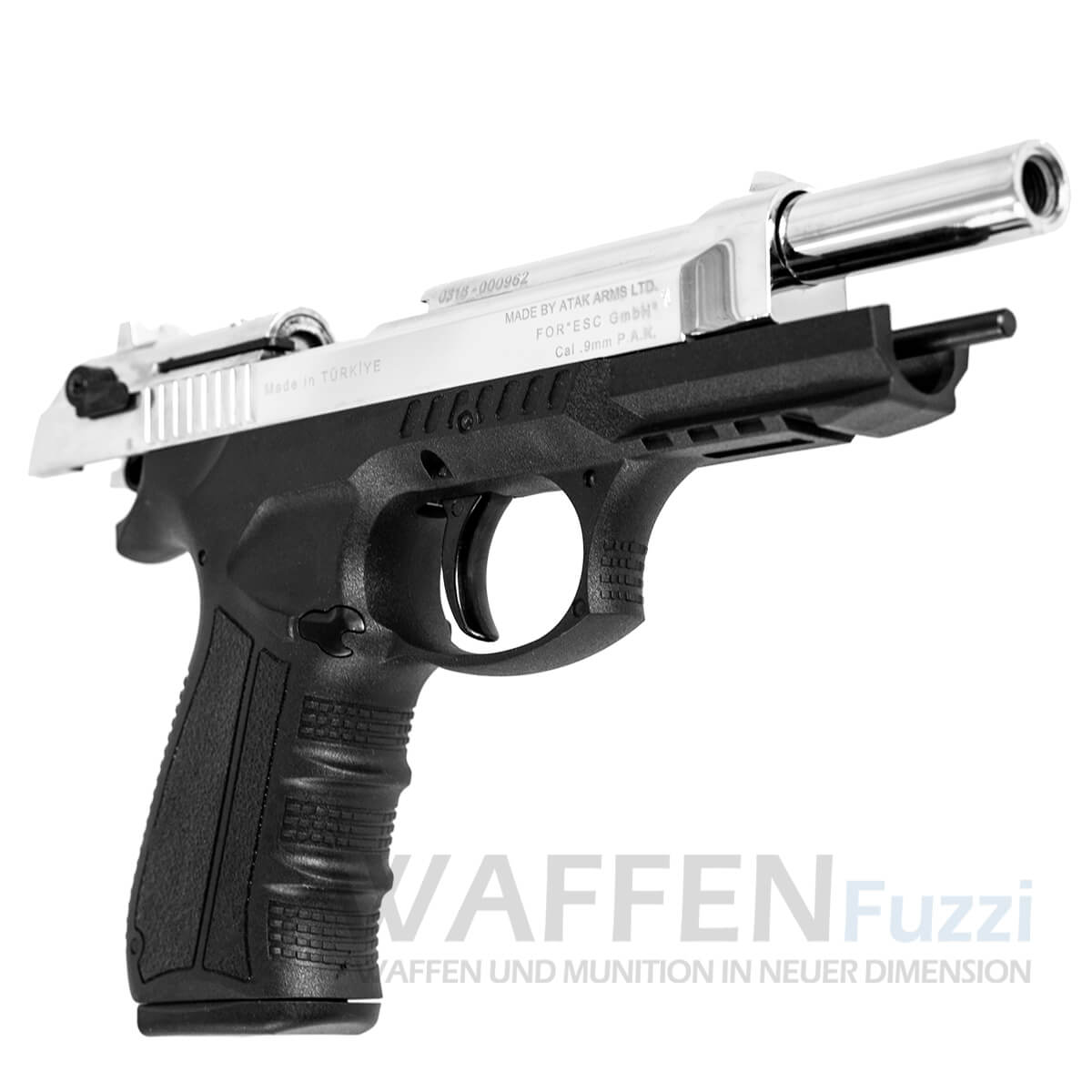 Pistole-Zoraki-918-Chrom-9mm-PAK Halbautomatische Zoraki 918 Chrom 9mm PAK