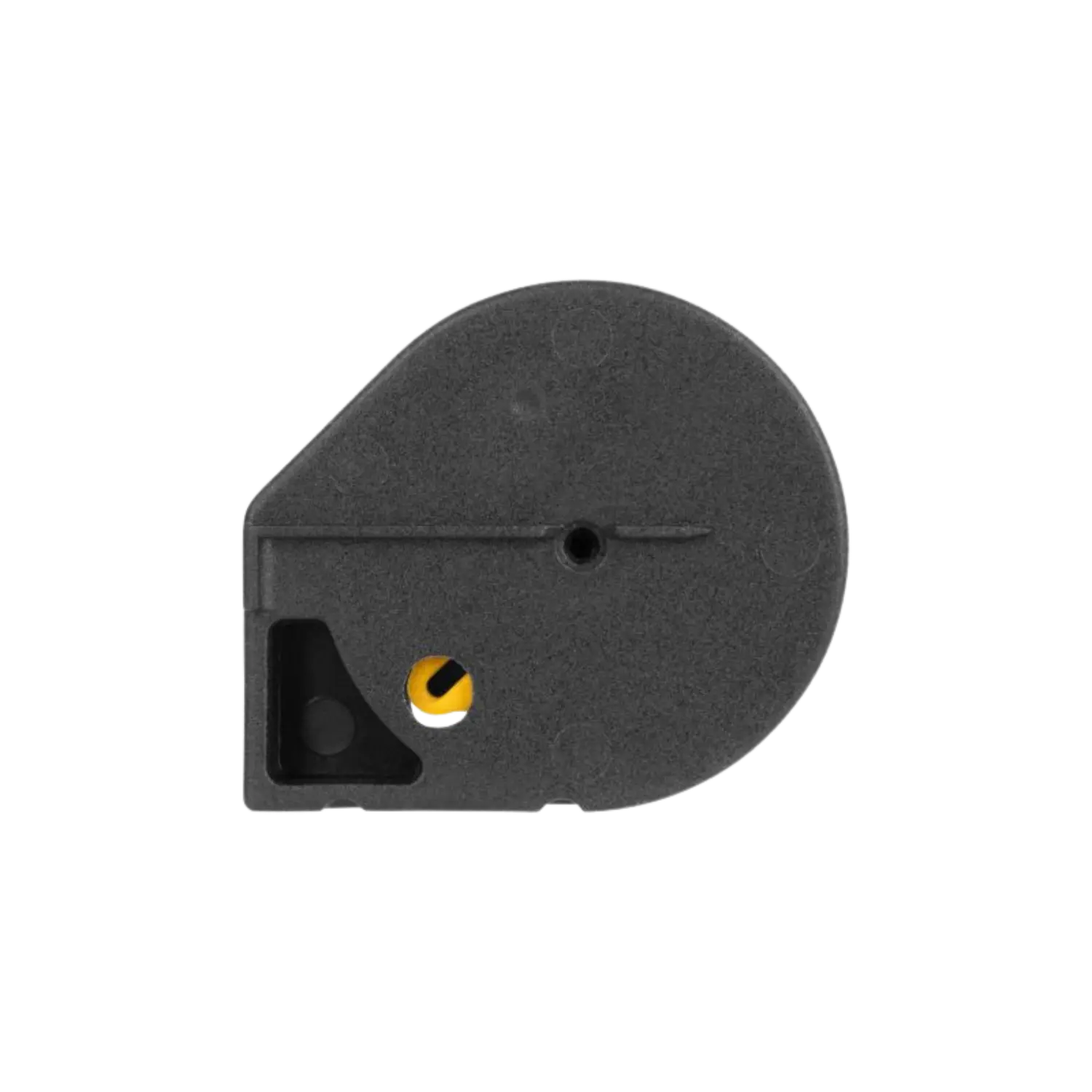 Schwarzes Trommelmagazin für 4,5-mm-Munition von Reximex mit sichtbarem gelben Teil im Inneren.