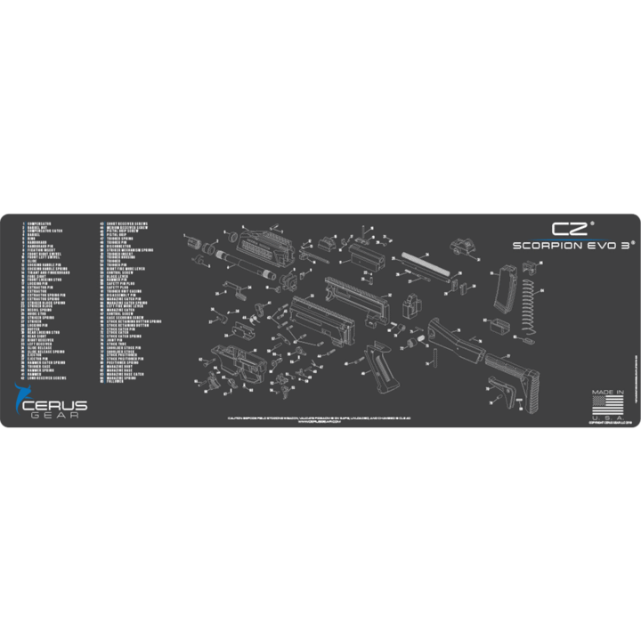 CZ-Scorpion-Waffenmatte Schematic Promat Waffenmatte für CZ Scorpion. Optimale Waffenpflege mit Cerus Gear