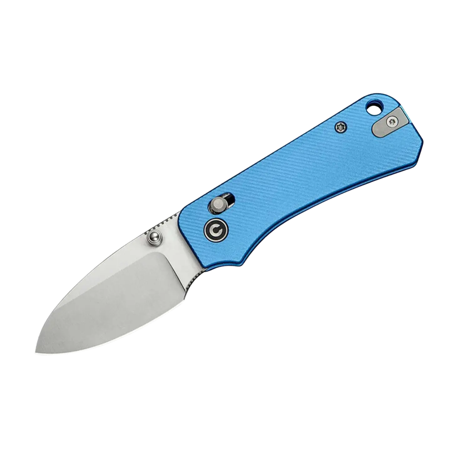 Klappmesser in Blau mit silbernem Griff, geöffnet 