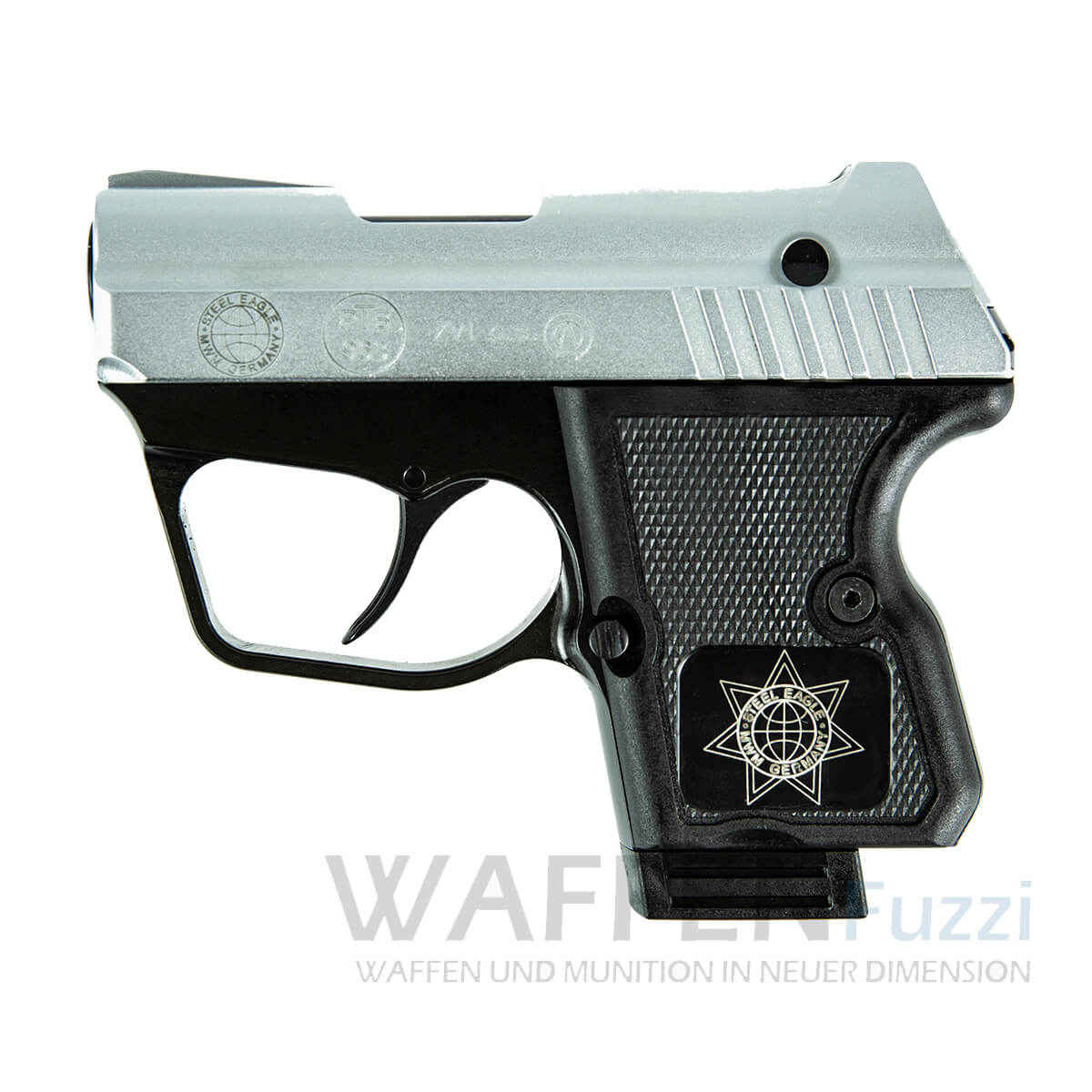 Steel Eagle Schreckschusspistole Chrome Optik Kaliber 9mm P.A.K. - kompakte Pistole 6 Schuss