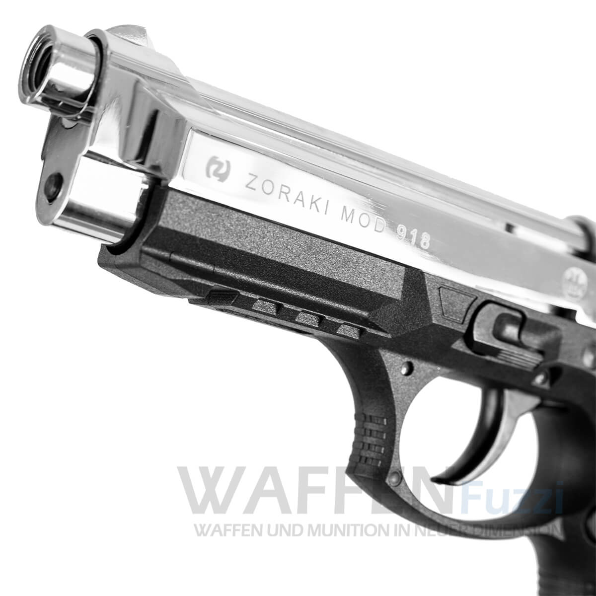 Halbautomatische-Schreckschusswaffe-Zoraki-918-Chrom Zoraki 918 Chrom PTB 1024 Schreckschusswaffe 9mm