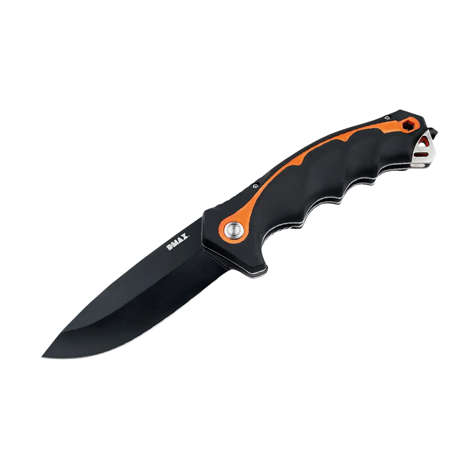 Outdoormesser DMAX mit schwarzer Klinge und ergonomischem Griff in Schwarz und Orange