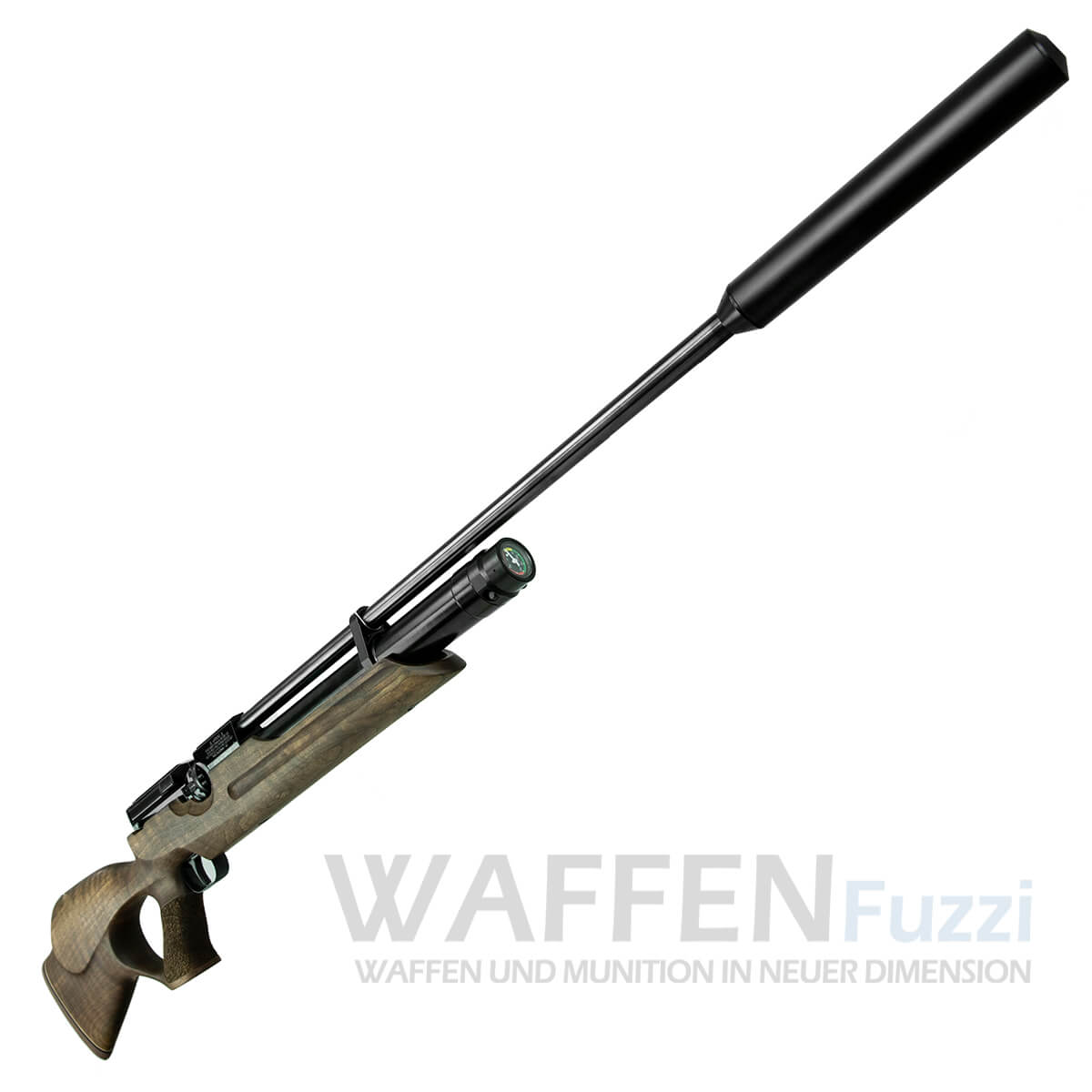 PP2_0052-copy Weihrauch Pressluftgewehr HW 100 Lang + Schalldämpfer Holz Lochschaft