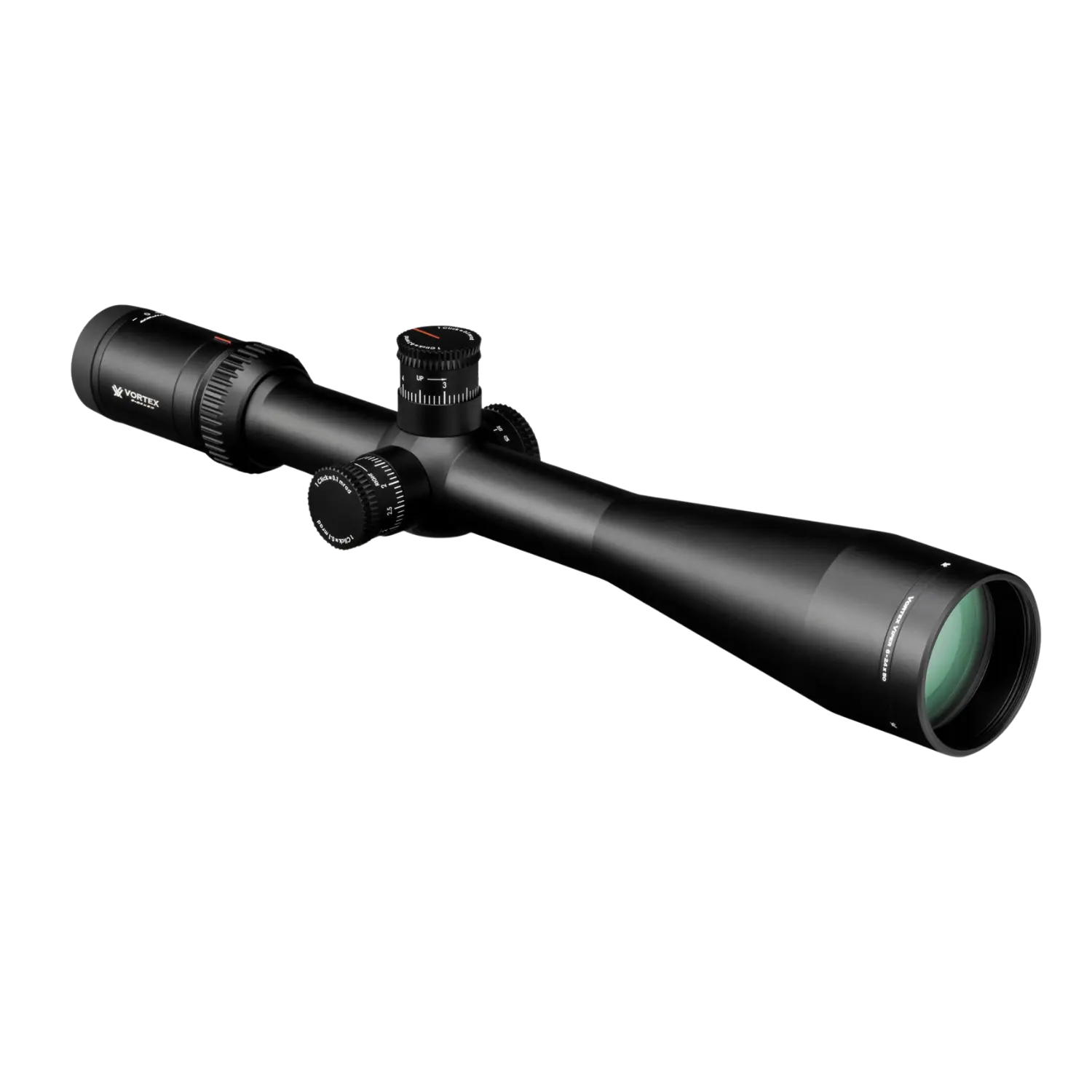 Vortex Zielfernrohr Viper HS-T 6-24x50 VMR-1 MRAD, schwarz, länglich, mit verstellbaren Turmknöpfen und grünem Objektiv.