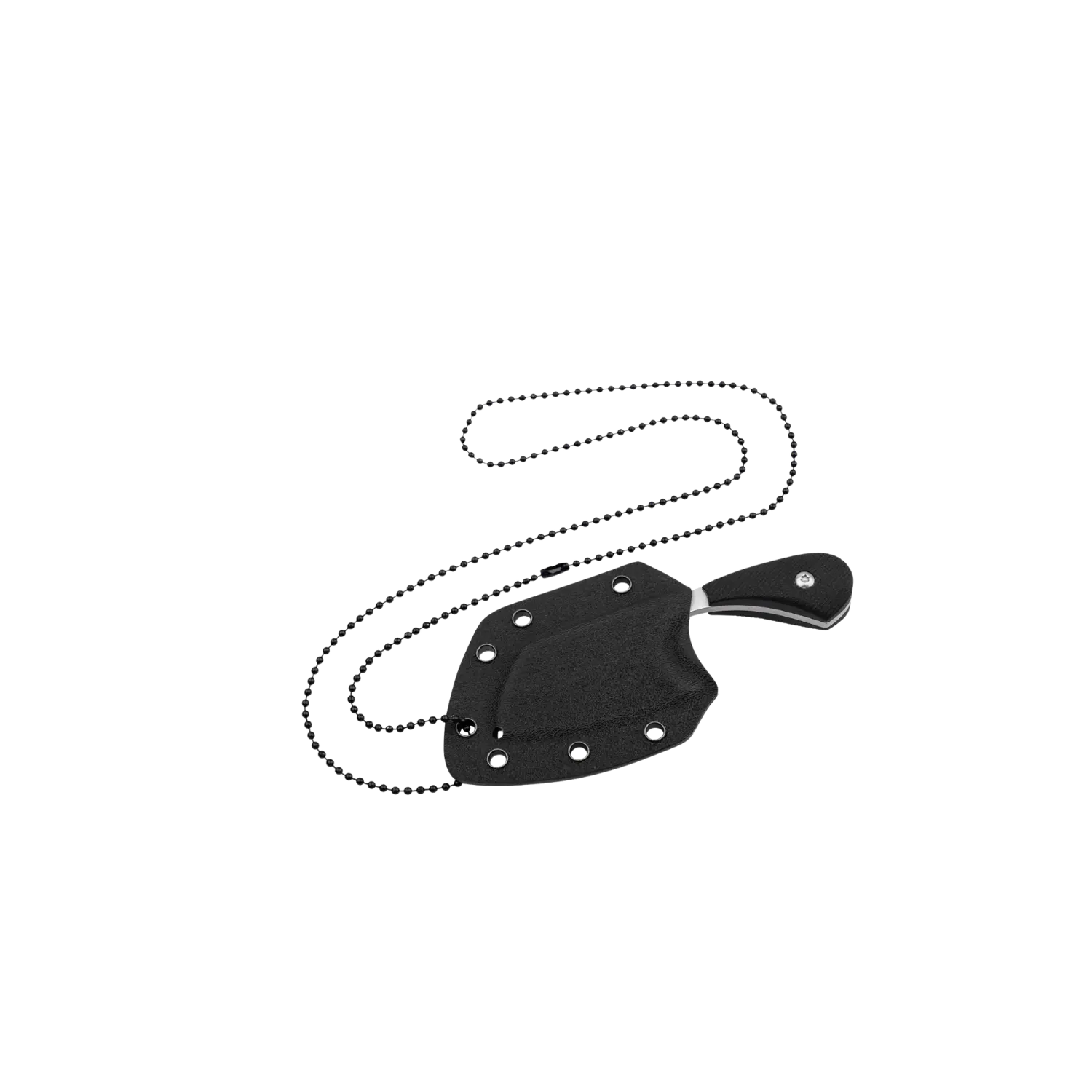Midgards Balance Ratatosk3 Messer mit schwarzem Griff und schwarzer Scheide an Kette