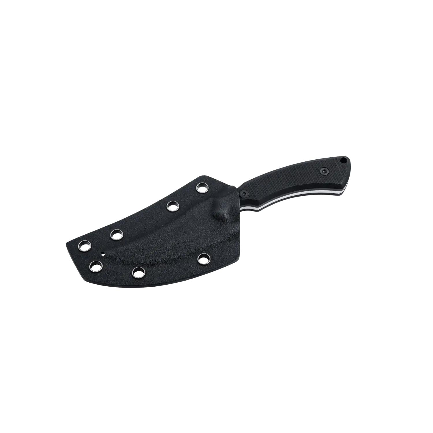 Schwarzes Böker Plus Tavros Messer mit breiter Klinge und schwarzem Griff, Kydex-Scheide.