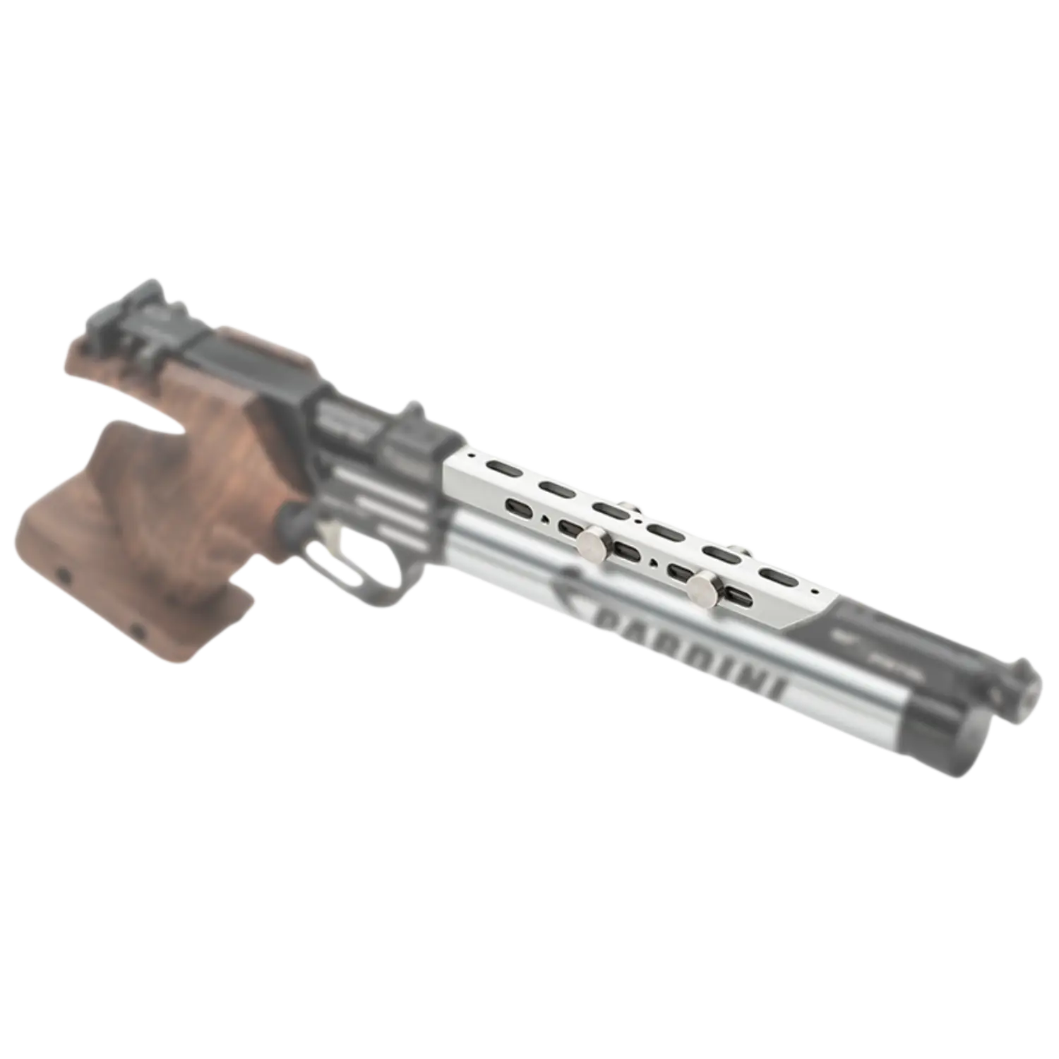 Pardini Laufmantel silber: Sportliche Pistole mit elegantem silbernen Mantel und ergonomischem Griff.