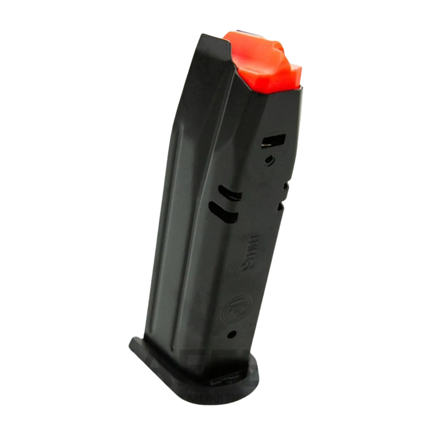 Magazin für CZ P-07, 9mm, 15 Schuss, schwarz mit rotem Ladeindikator, rechte Seitenansicht.