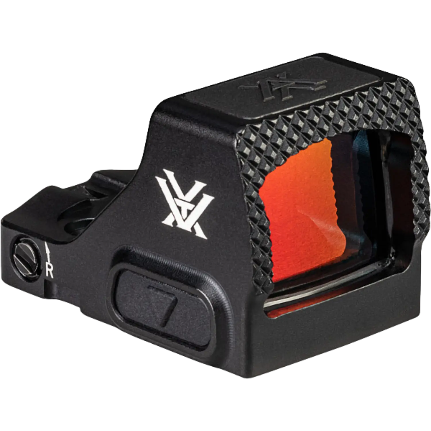 Vortex Defender CCW Red Dot 3 MOA: kompakter Reflexvisier mit robustem Design. Abbildung schräge Seitenansicht mit rotem Glas rechts.