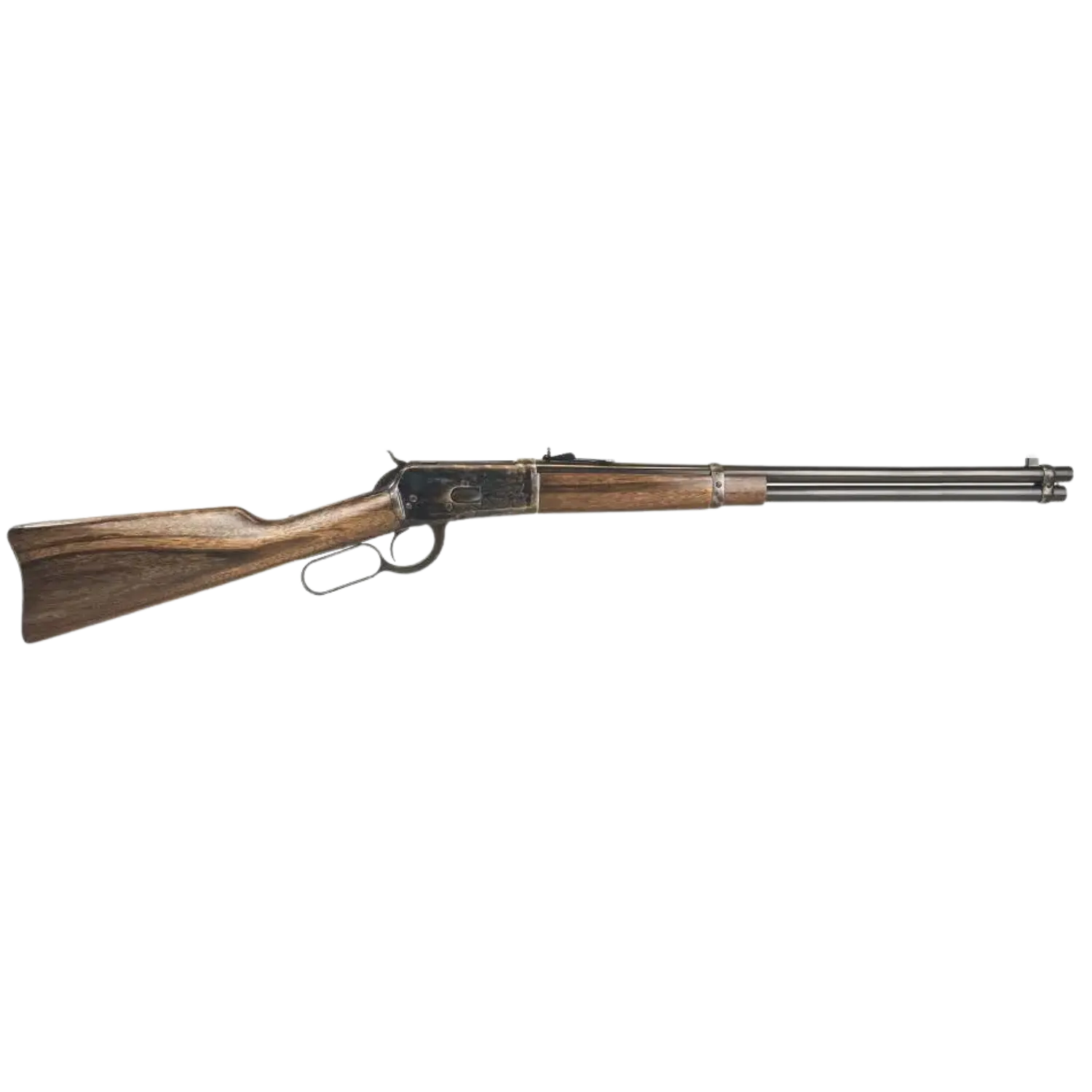Chiappa 1892 Unterhebelrepetiergewehr mit einem Lauf, Holzschaft, Metallteile in Silber und Schwarz, seitliche Ansicht.