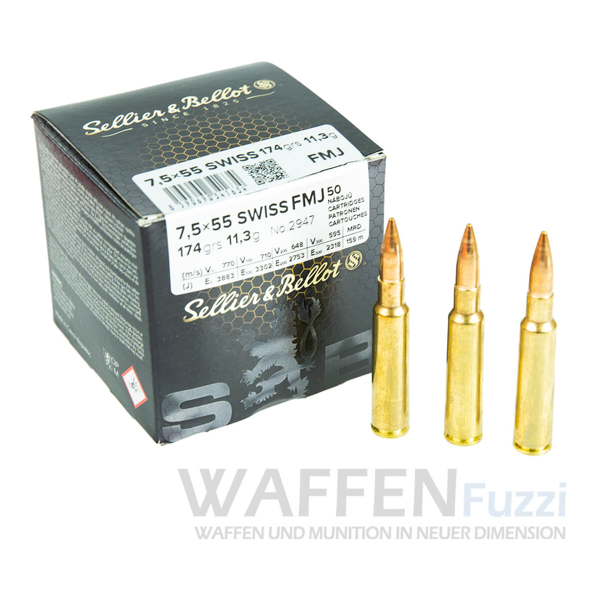 Trainingsmunition 7,5x55 Swiss FMJ von S&B 50 Schuss 174grs