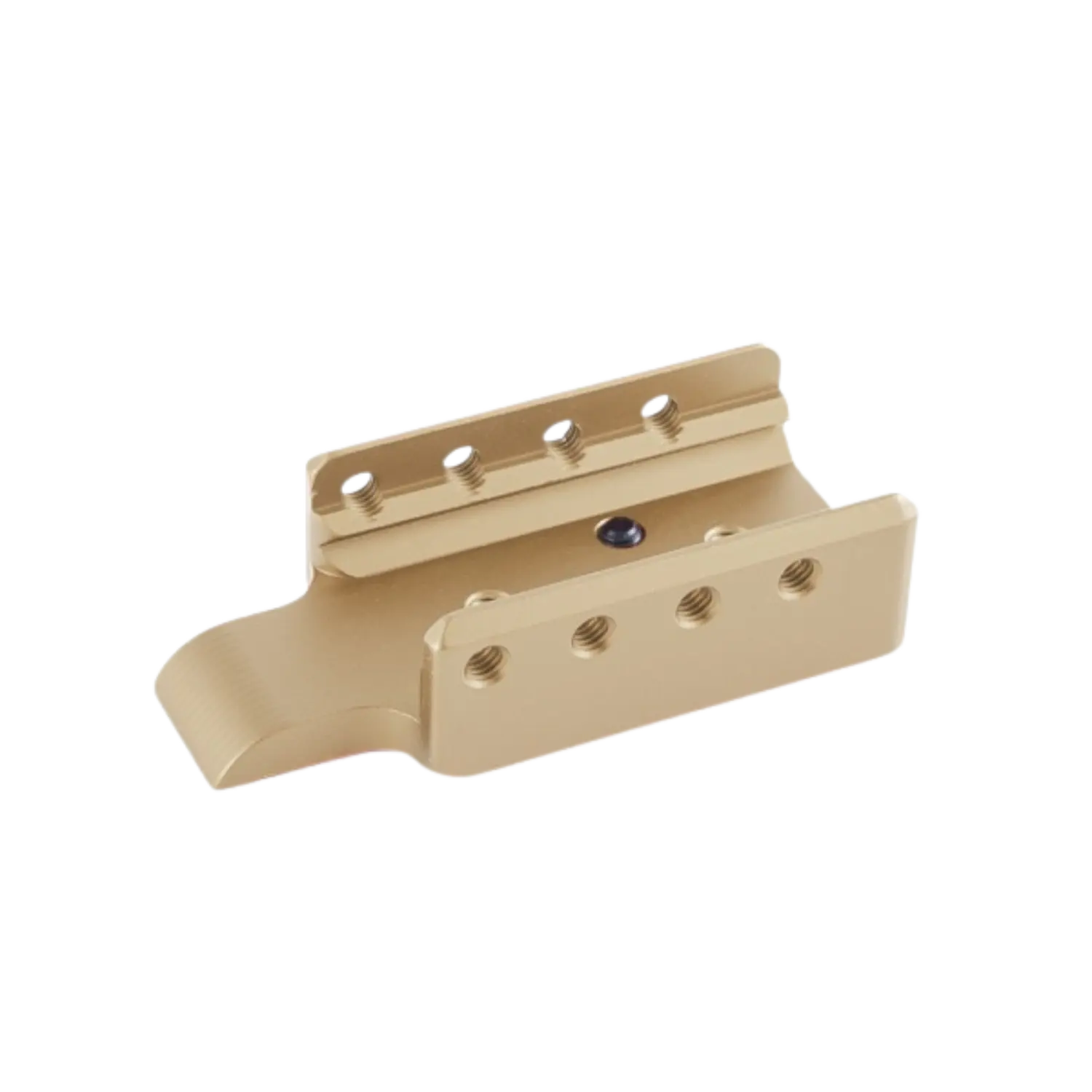 Sandfarbiges Aluminium-Laufgewicht von Toni System für Glock 17 mit mehreren Bohrungen und abgerundeter Kante.