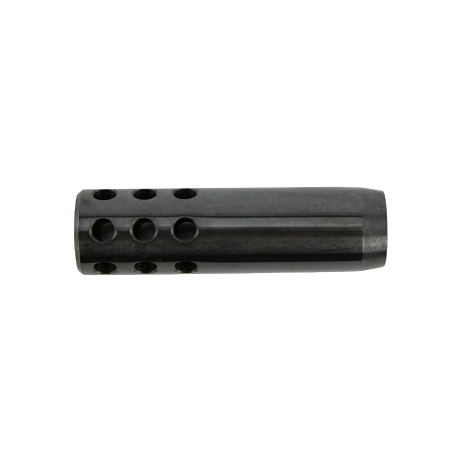 Weihrauch Airstripper Mündungsbremse 1/2" UNF Schwarze Mündungsbremse für Luftdruckwaffen von Weihrauch, zylindrisch mit mehreren runden Öffnungen entlang der Seite.