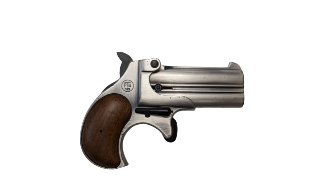 Noris Twinny Derringer 9mm R.K. vernickelt + Holzgriffe #Gebrauchsspuren PTB599