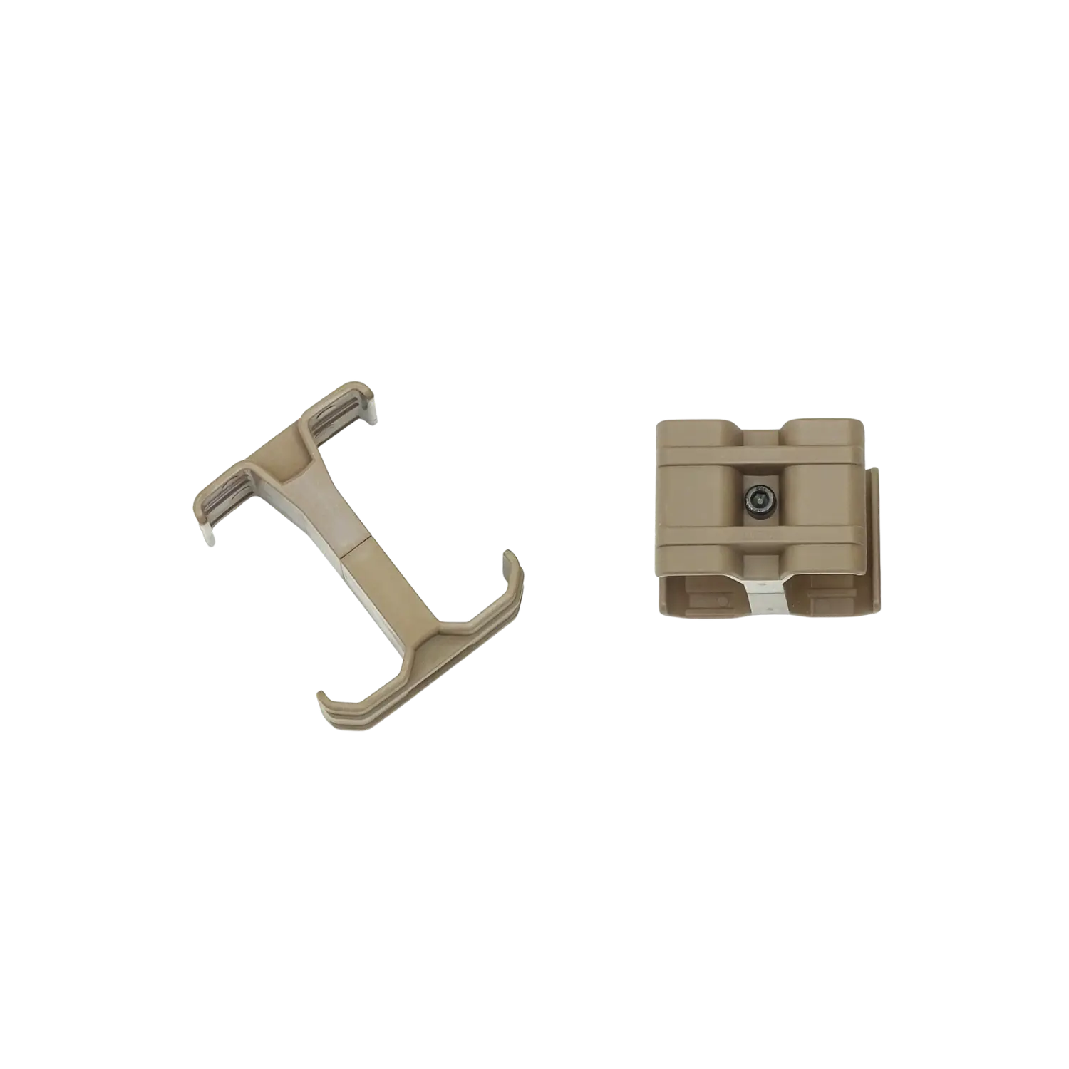 Coyote-farbitger OA Magazin-Koppler in Seitenansicht und Draufsicht.